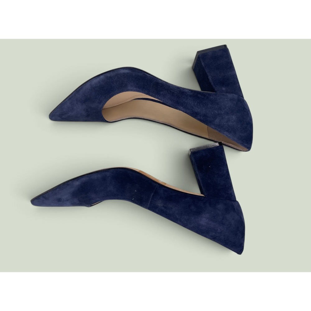 Marc Fisher Zala Navy Block Heel Pointy Toe Pump Suede 7.5M Minimalist Versatile - Picture 7 of 7